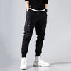 Cargo Pants Men Solid Color Black Loose Casual Jogger Pocket Elastic waist Ankle Length Trousers Techwear