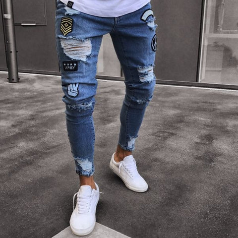 2019 New style Fashion skinny jeans Men Stylish Ripped Jeans Pants Skinny Slim Straight Frayed Denim Trousers men Clothes 3XL